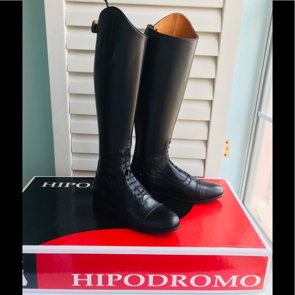 NIB Hipodromo Equestrian Boots all black Leather - Picture 1 of 8